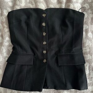Black Strapless Button-Up Top